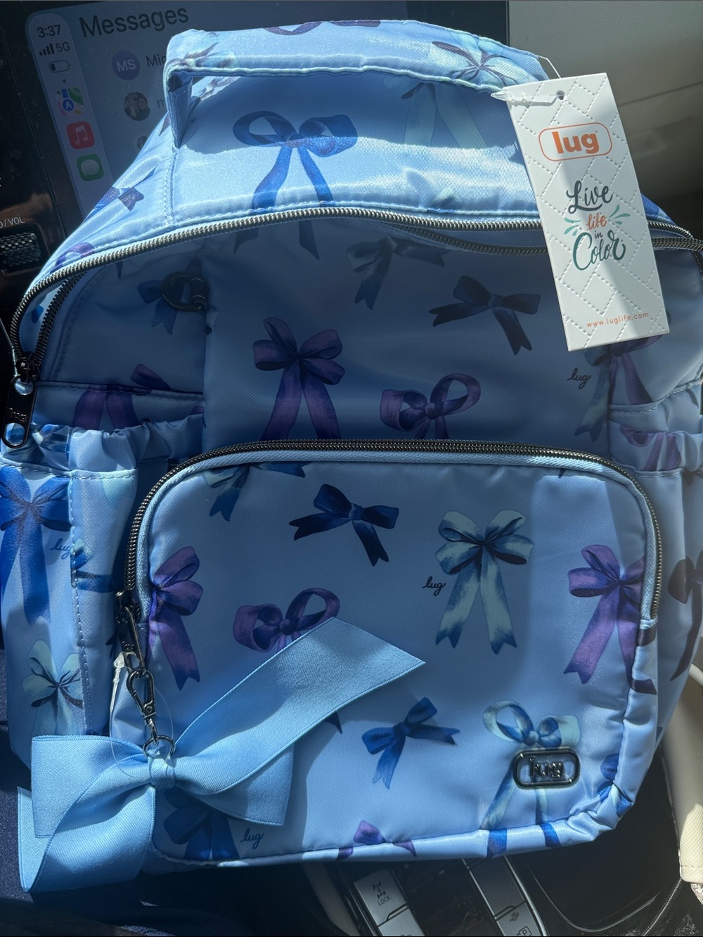 Lug Light Blue Bow Print small Backpack
